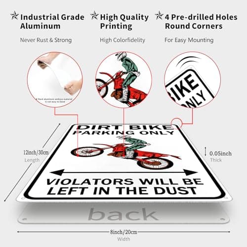 Dirt Bike Accessories Boys Motorcross Gifts Funny Dirty Bike Parking Only Vintage Tin Sign for Man Cave Boy's Room Garage Wall Decor 8x12 Inch (3064)