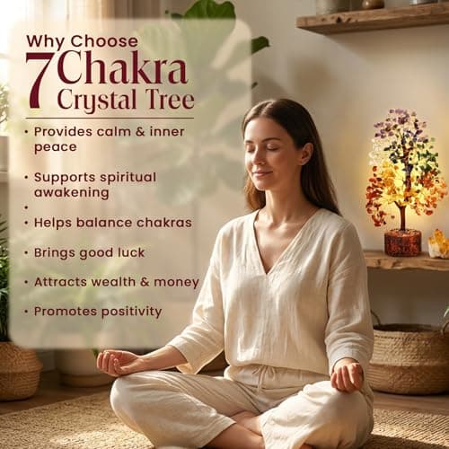 Crystal Tree of Life 7 Chakra Healing Crystal Trees for Home Decor, Office Desk Decor, Boho Decor, Handmade Bonsai Trees for Positive Energy, Money, Good Luck Birthday Gifts for Women, Mom