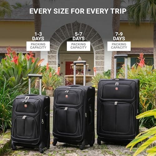 SwissGear Sion Softside Expandable Luggage – Large Checked Suitcase with 360 Degree Wheels & Retractable Handle – 29 Inch, Perfect for 7-9 Night Trips – Dark Gray