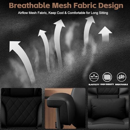Vonesse Big and Tall Office Chair, Desk Chair with Soft Adjustable Armrests, Ergonomic High Back Gaming Chair with Lumbar Support, Executive Computer Chairs with Footrest (PU Leather, Black)