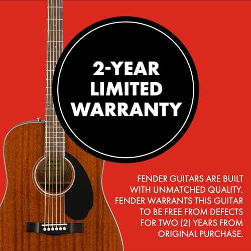 Fender Acoustic Guitar, CD-60S, with 2-Year Warranty, Dreadnought Classic Design with Rounded Walnut Fingerboard, Glossed Finish, All-Mahogany Construction