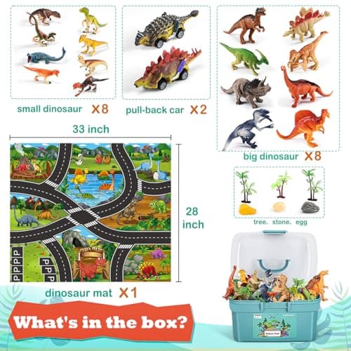 Kiddiworld Dinosaur Toys for 3 4 5 Year Old Boys Gifts, Dinosaurs Toys for Kids 3-5-7, Dino Figures Activity Play Mat Christmas Birthday Gifts for Girls Toddler Toy Age 2-4