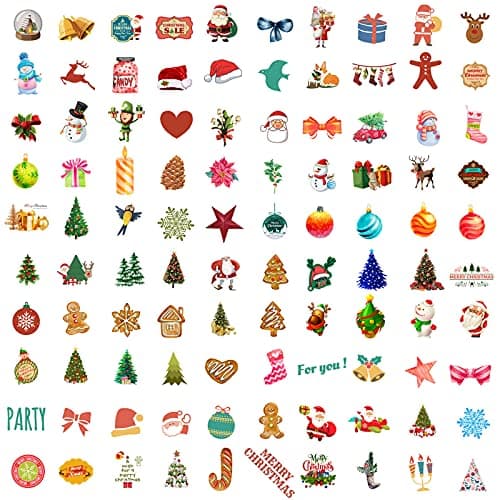 100PCS Christmas Theme Stickers, Non-Repeating Vinyl Waterproof Holiday Stickers, Holiday Gifts for Kids and Teens, Xmas Party Favorite, Stocking Stuffers for Kids Toddlers Teens Boys Girls