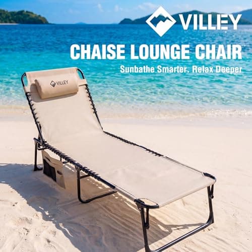 VILLEY Oversized Chaise Lounge Chair with Face Hole, Adjustable Reclining Beach Chair, Portable Tanning Chair, Outdoor Folding Sunbathing Chair for Patio Lawn Beach Pool