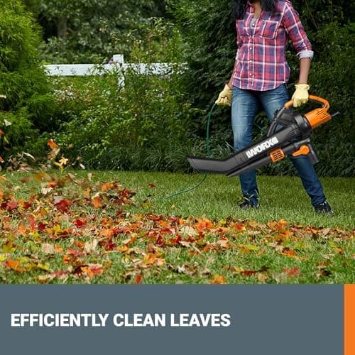 WORX WG509 12 Amp Trivac, 3 in 1 Electric Leaf Blower, Leaf Vacuum & Leaf Mulcher for Lawn Care