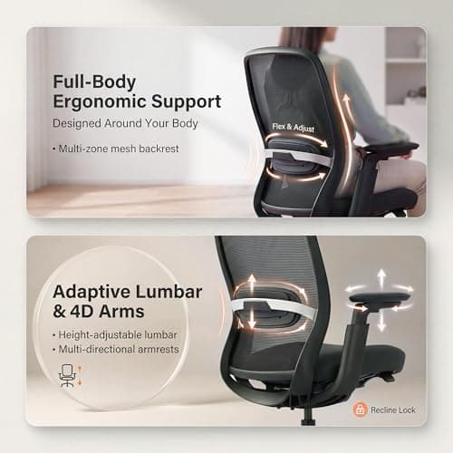 COLAMY Aether Executive Office Chair for Long Hours, One-Touch Easy Adjust Managerial Desk Chair with Levitating Seat Cushion & Pilot-Level Sync Armrests, 300 LBS Mid Back Mesh Computer Chair,Black