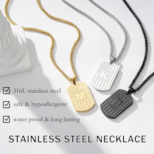 Initial A-Z Letter Necklace for Men Kids Teen Stainless Steel American Flag Dog Tag Pendent Birthday Gifts Gifts for Boys - Initial Necklace for Men Boys Kids Teen Jewelry Gifts B0CW98XXJP