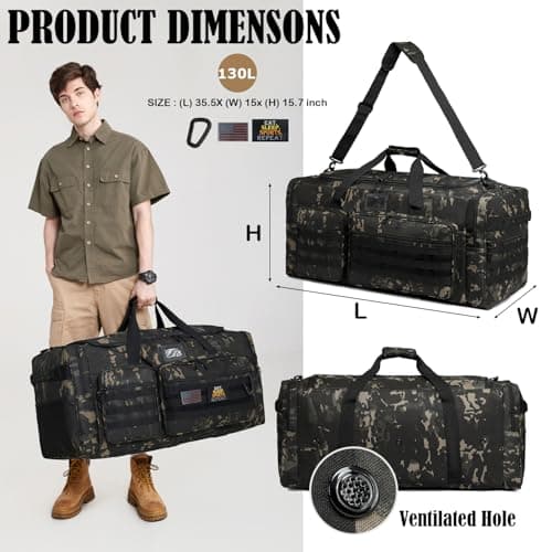 HAMBOLY 130L Extra Large Duffle Bag for Men, Heavy Duty Duffle Bag for Travel, Large Sports Gym Equipment Bag for Hockey Football Soccer Baseball Basketball & Team training, Dark CM
