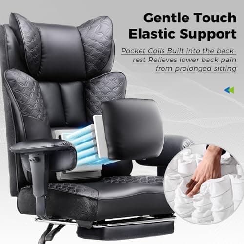 GTRACING Big and Tall Office Chair 400LBS Wide Ergonomic Gaming Chair with Deluxe Embossing Designed Leather with Foot Rest,150°Reclining Adjustable Soft Armrests Pocket Spring Back Support and Pillow