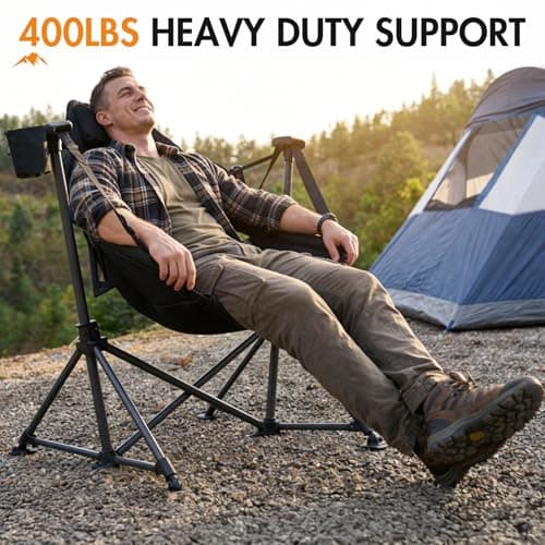 Portal Hammock Camping Chair Heavy Duty 400lbs - Swinging Chair Outdoor with Adjustable Recline & Headrest Pillow, Portable Hammock Swing Chair for Camping Beach Sports Events, Black