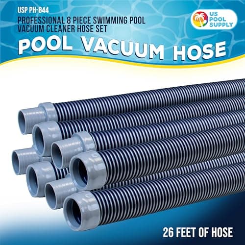 U.S. Pool Supply Pool Vacuum Hose, 8 Piece Pool Hose Set - 40" Blue Flexible Spiral Wound Connector Sections with 1.5" Male & Female Cuff Ends, Replacement Fits Most Inground Automatic Cleaner Brands