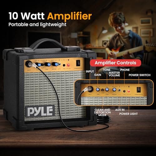 Pyle Kids Electric Guitar Starter Kit with Amplifier, 30” Mini Instrument w/ 10W Amp & Complete Accessories, PEGKT30