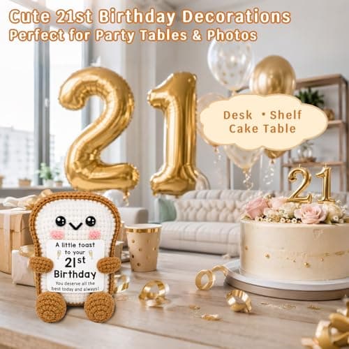 Mini Happy 21st Bday Party Gift for Girls Daughter Bestie Sister Friend Woman, Handmade Crochet Present for Celebration 21st Birthday Toast Gifts Decorations for Him Her, 21 Years Old Gift Ideas B0GX1XVW5S