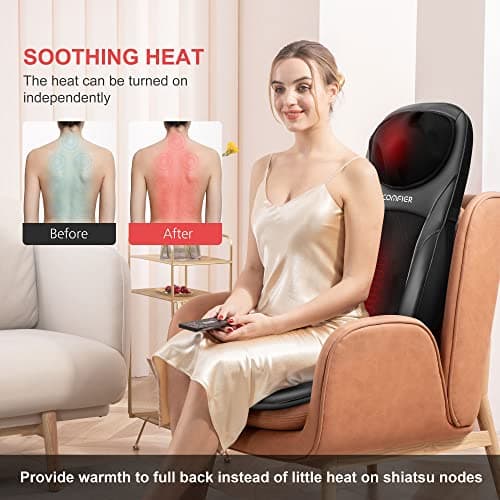 COMFIER Shiatsu Back Massager with Heat, Deep Kneading & Rolling Massage Chair Pad, Chair Massager for Office Home Use Father Day Gifts for man