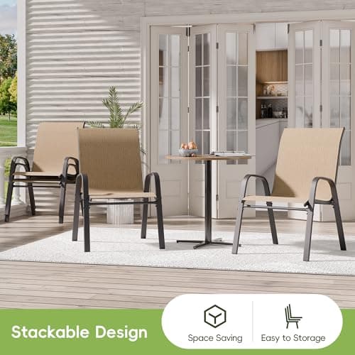 Patio Chairs Set of 4, Outdoor Dining Chairs Stackable for All Weather, Breathable Metal Modern Outside Furniture Chair for Pool Side, Garden, Backyard Deck, Brown