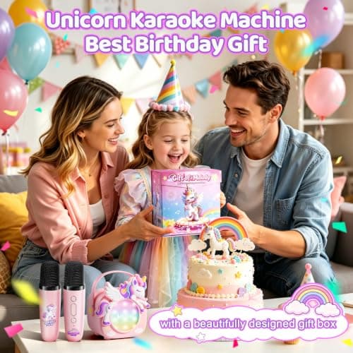 Birthday, Clear&Loud Sound, Portable&Mini, 2 Wireless Microphones, Kids Easy Use,4 Voice Changers, Bluetooth Speaker,Girl Toy Unicorn Karaoke Machine for Kids, Girl Gift Christmas with Gift Box B0GX5WRNBM