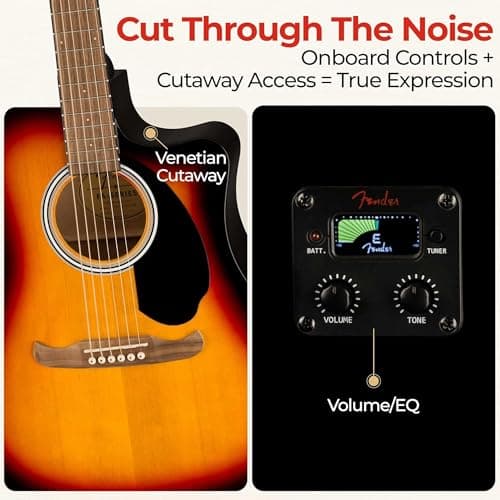 Fender FA-125CE Dreadnought Cutaway Acoustic-Electric Guitar - Sunburst Bundle with Gig Bag, Strap, Strings, Picks, and Austin Bazaar Instructional DVD