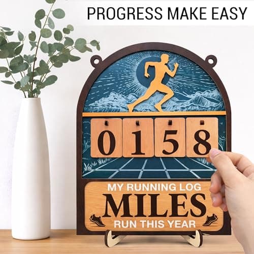 Wooden Yearly Running Log Counter Home Decor, Marathon Runner Gifts Miles Run This Year Tracker Sign Running Gifts for Runners Men Women B0GKP9JPVN