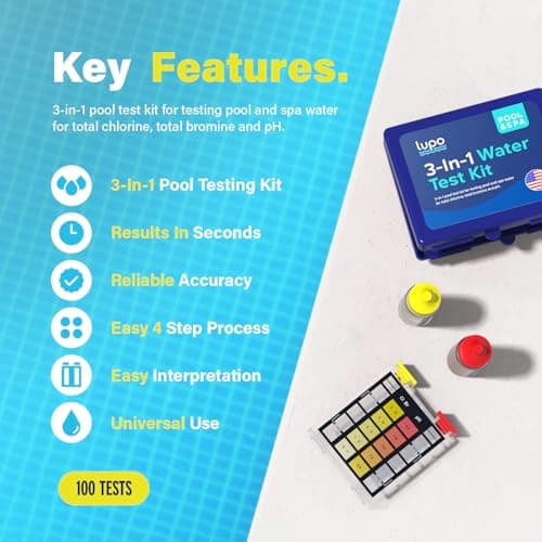 Lupo 3-in-1 Pool Test Kit | Pool Testing Kit for Residential Swimming Pools & Spas for Testing Total Chlorine, Total Bromine & pH | Pool Chemical Test for Quick & Accurate at-Home Pool Water Testing