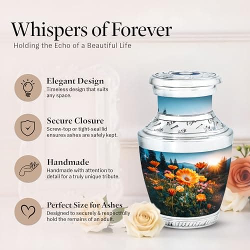 Orange Floral Memorial Urn for Ashes - Cremation Urn for Male & Female Ashes - Burial Urns for Mom Dad - Funeral for Human Remains Men & Women - Memorial Gift - Small Keepsake 3 Inch B0FT8MXB2T