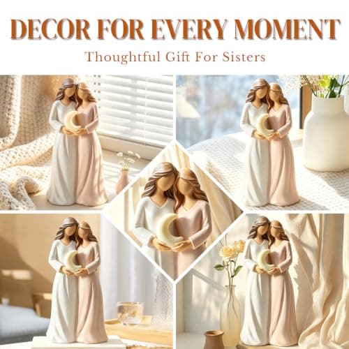 Hand-painted resin keepsake with a greeting card for your bestie, big sister or soul sister, near or far, on her birthday. Sister Figurine, Gifts for Best Friend Women, Sister Birthday Gifts (Moon) B0H8Y4B318