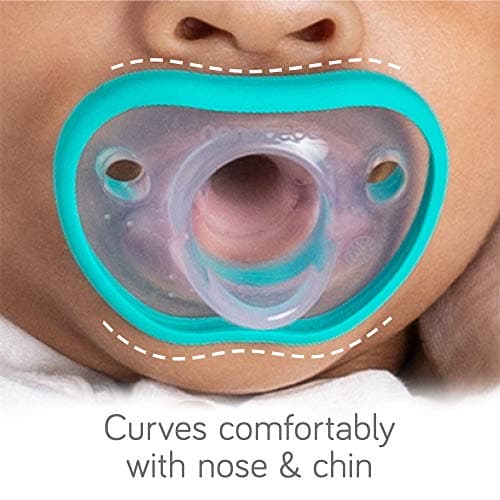 Nanobebe Baby Pacifiers 0-3 Month - Orthodontic, Curves Comfortably with Face Contour, Award Winning for Breastfeeding Babies, 100% Silicone, Baby Registry Gift 4pk,Teal/Grey