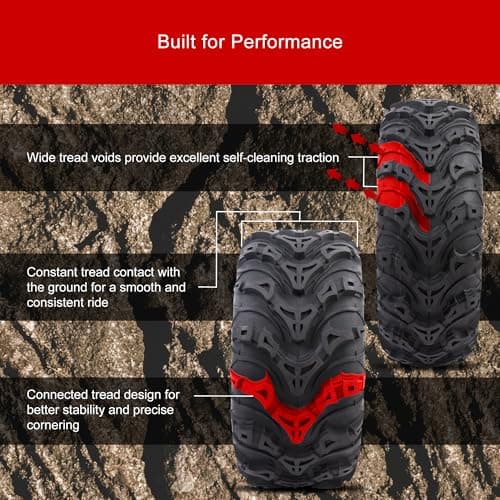 Tusk Mud Force ATV Tire Set – 25x8-12 Front & 25x10-12 Rear – Durable Off-Road Quad Tires Set of 4