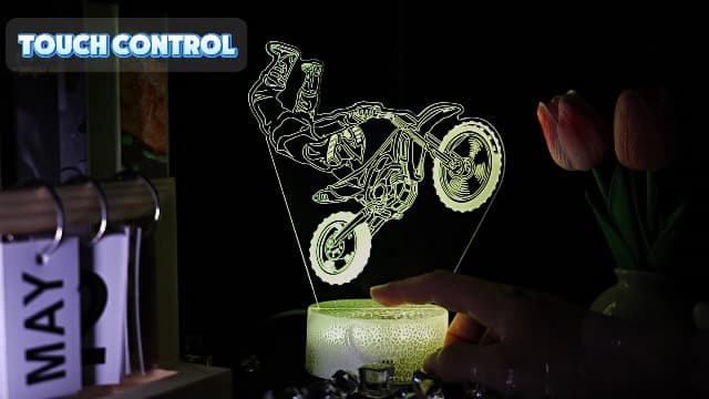Dirt Bike Night Light, Dirt Bike Gifts for Boy, 3D Illusion Lamp with Remote Control, 16 Colors Changing, RGB Flashing Mode and Dimmable, Gifts for Boys Christmas Decor