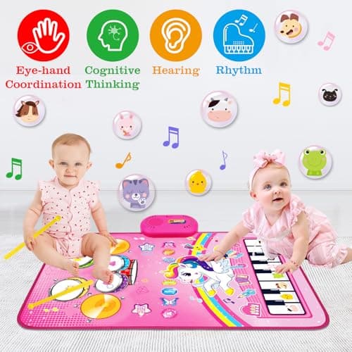 Piano Drum Animal Touch Unicorn Toy - Infant Musical Toy 12-18 Months Babies Birthday Easter Gifts for 1 2 3 Year Old Girls Toys for 1 Year Old Girl Gifts: 3 in 1 Baby Music Mat Toddler Toys Age 1-2 B0DBXXVQP3