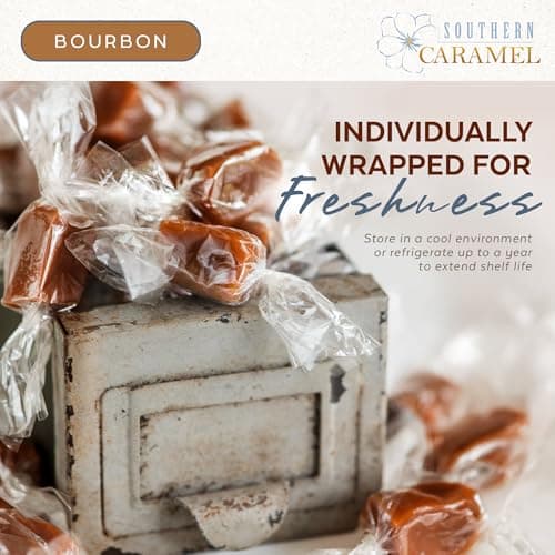 Soft Buttery Gourmet Caramel Candy Infused with Smooth, Top-Shelf Bourbon, Gluten Free, No Corn Syrup, Gift Ready Pieces Southern Caramel Bourbon Caramels, Handcrafted, 4 oz (Pack of 1) B0F3JVKW34