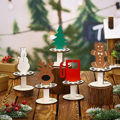 Kigley 5 Pieces Christmas Money Holder Ornaments with 10 Holes Handmade Wooden Christmas Cash Holders, Money Holder Xmas Ornaments Holiday Table Decorations(Assorted Style)