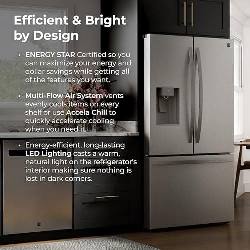 Kenmore 36" French Door Refrigerator with Freezer - Accela Chill, Adjustable Shelving, Dual Evaporator, ENERGY STAR Certified, 28.6 cu. ft. Capacity - Fingerprint Resistant Stainless Steel