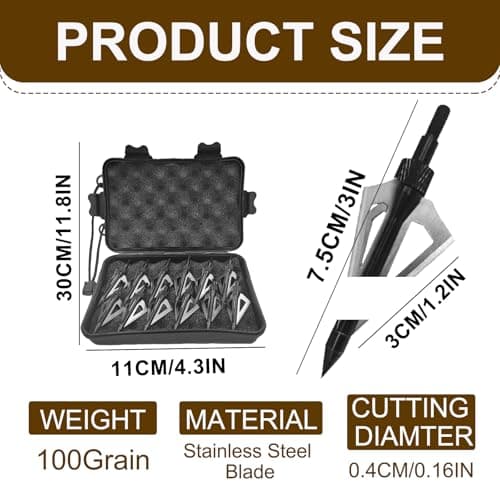 12 Pack Hunting Broadheads with Storage Case 3 Blades Archery Broadheads 100/125 Grain Screw-in Arrow Heads Arrow Tips for Traditional Bows and Compound Bow