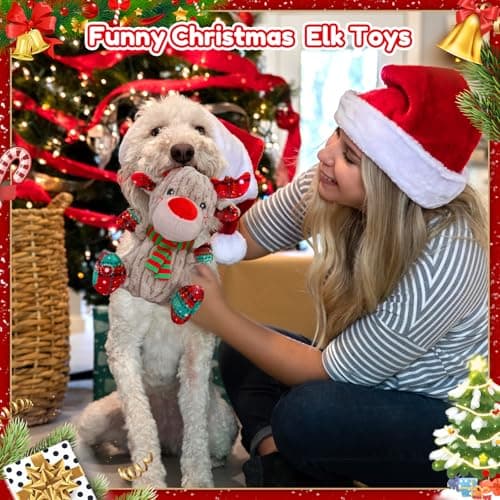 loncoldy Christmas Dog Toys, Funny Squeaky Reindeer Toy with Crinkle Paper Attract Pets, Interactive Plush Chew Toys, Adorable Christmas Elk Dog Gifts for Small Medium Large Dogs B09QHY2RQH