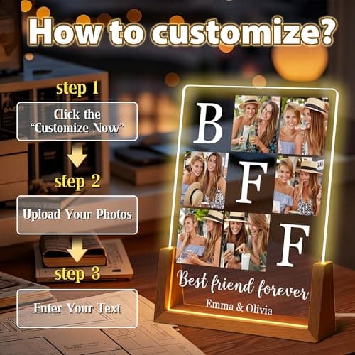 Customized Besties Friendship Gifts for Women Men, Personalized Best Friend Christmas Birthday Gifts for BFF Sister Him Her Custom Photo Frame, Personalized Best Friend Picture Frame Night Light B0FZKR66Y7