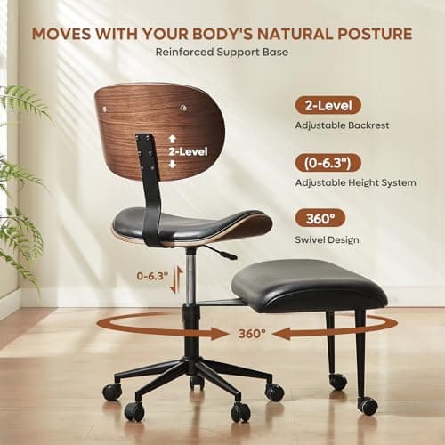 Bestier Cross Legged Office Chair with Wheels, Ergonomic Wide Meditation Chair for Adults up to 300 lbs, 360° Swivel Seat for ADHD, Strong Lumbar Support for Kneeling Meditation Black PU Leather