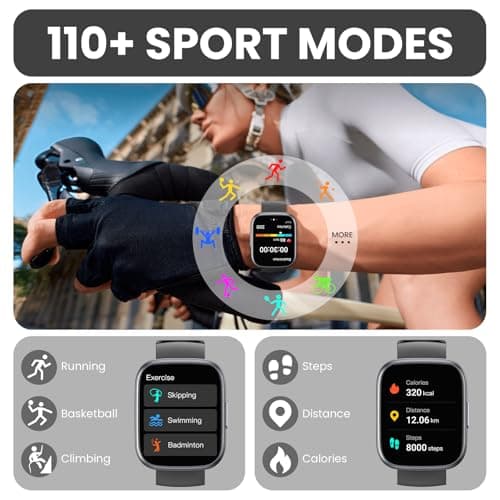 Smart Watch for Men Women (Answer/Make Call), 1.95" Touch Screen Fitness Tracker with Heart Rate/Sleep Monitor, IP68 Waterproof Smartwatch for Android iOS, Fitness Watch with 120+ Sports Modes, Black