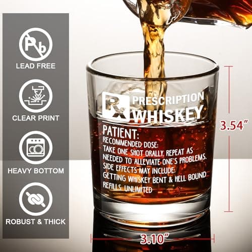 Prescription Whiskey Glass, Funny Rocks Glass & Bourbon Barrel Set for Brother Boyfriend Father Husband Coworker on Christmas & Birthday, White Elephant Cool Gag Gifts for Men