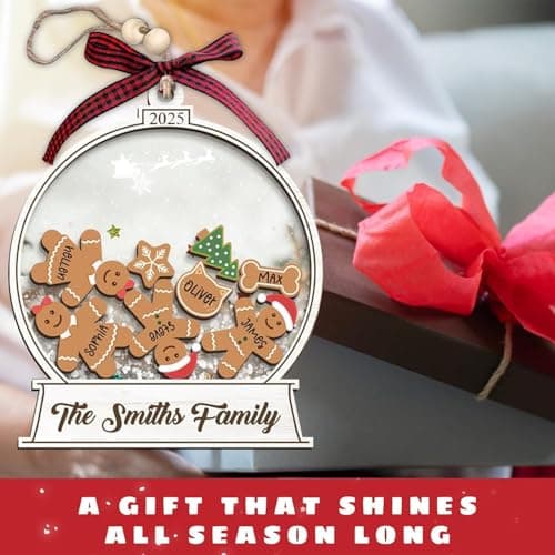 Personalized Christmas Ornaments 2025 - Snow Globe Personalized Ornaments for Family of 2,3,4,5,6,7,8,9,10 Members, Ginger Breads Custom Ornament Xmas Gift Idea