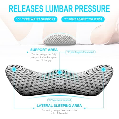 Lumbar Support Pillow for Office Chair, Memory Foam Lumbar Pillow for Lower Back Pain Relief (Grey)