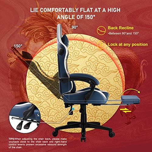 GTPLAYER Gaming Chair with Bluetooth Speakers and Footrest, Dragon Series Video Game Chair ，Heavy Duty, Ergonomic, Esports Computer Office Chair Blue (Royal Blue)