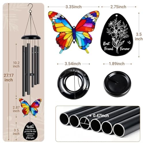 Best Friend Birthday Gifts for Women, Bestie Birthday Gifts for Women, Friendship Gift for Woman, Unique Bestie Gift Ideas for Woman Female Friend BFF, Butterfly Home Decor, Bestie Wind Chimes B0G1X9K44Y