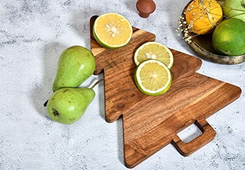 Affinity Decor Organic Acacia kitchen Cutting Chopping Board Platter Wine Holder with Handles for Butcher Block Cheese and Vegetables Fruit & Salad (Christmas Tree Board 14"L x 11"W)