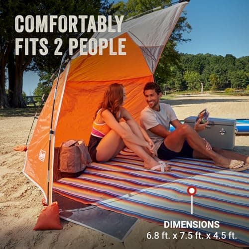 Coleman Skyshade Large Portable Sun Shelter, Easy Setup with Pre-Attached Poles, Canopy Provides Cover from Sand & Sun, Great for Beach, Park, Tailgating, Camping, Backyard & More