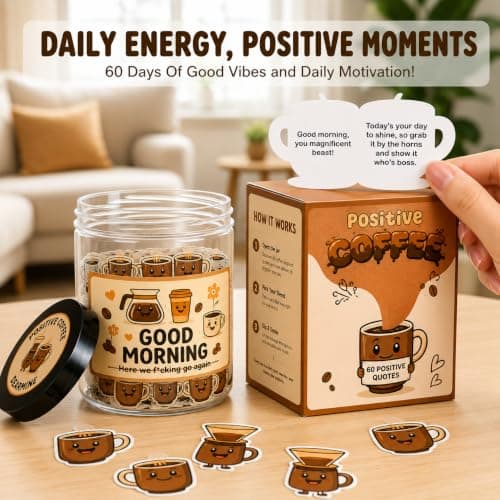 Positive Coffee Jar with 60 Affirmation Cards, Coffee Gifts For Women and Men, Dad, Mom, Coffee Themed Lover Gift, Emotional Support Latte, Cheer Up Funny Gag Gifts for Best Friends, Coworkers B0F6SGJJKC