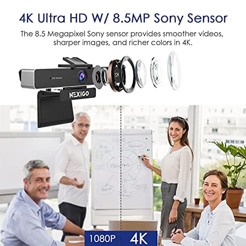 NexiGo Zoom Certified, N950P (Gen 2) 4K Zoomable Webcam, RF Remote, Sony_Starvis Sensor, 5X Digital Zoom, Pro Web Camera with Dual Stereo Mics