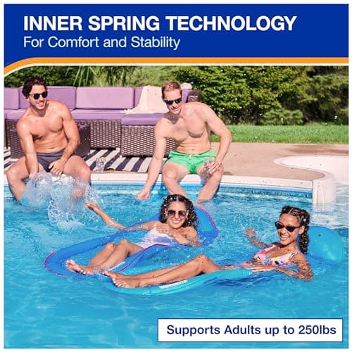 SwimWays Spring Float Premium Hammock Pool Lounger, Inflatable Pool Floats Adult with Fast Inflation for Ages 15 & Up, Sky Blue