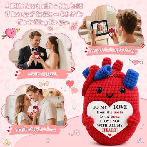 Mini Gifts for Him Her Couple Christmas Valentine’s Day To My Love Handmade Crochet Anatomical Heart Love Gift for Women Boyfriend Girlfriend Husband Wife Anniversary Christmas Valentines Birthday
