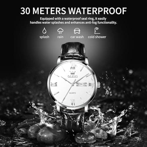 OLEVS Men’s Watches Waterproof Dress Minimalist Analog Quartz Stainless Steel Casual Men’s Wrist Watch with Day Date, Classic Luxury Elegant Roman Numerals Dial Big Face Relojes para Hombres
