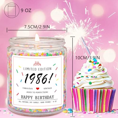 40th Birthday Decorations, 40 Year Old Birthday Gifts for Friend, Sister, Wife, Creamy Vanilla with Sprinkles Homsolver 40th Birthday Gifts for Women Ideas, 1986 Limited Edition Candle B0G1YLJYH8